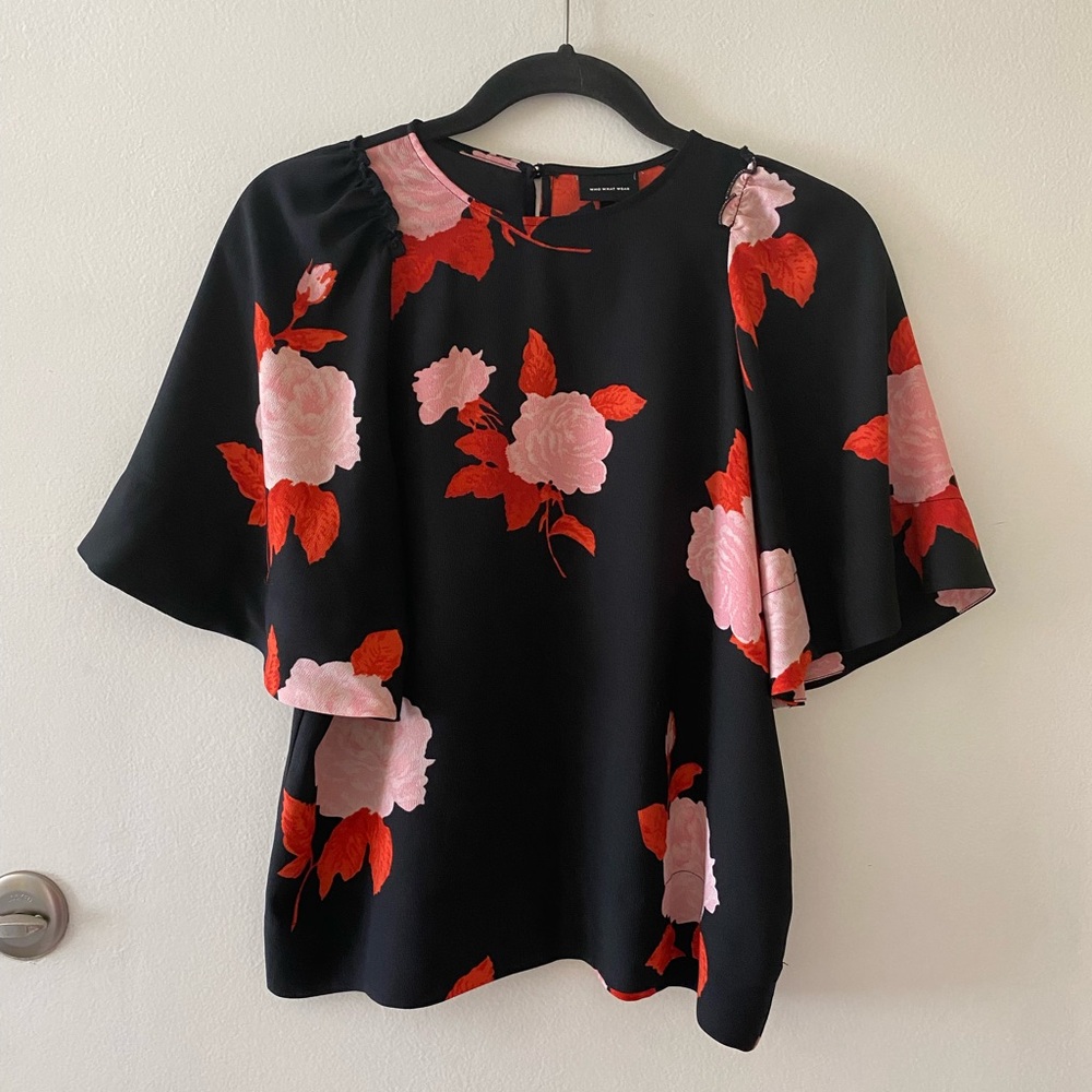 Who What Wear Women's Short Sleeve Floral Blouse